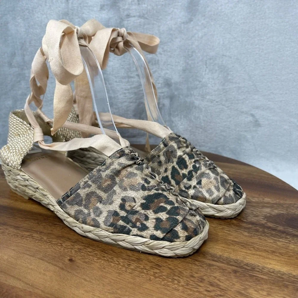 Stuart Weitzman Shoes 5.5 M Cheetah Print Espadrilles Denia Lace Up Ankle Strap